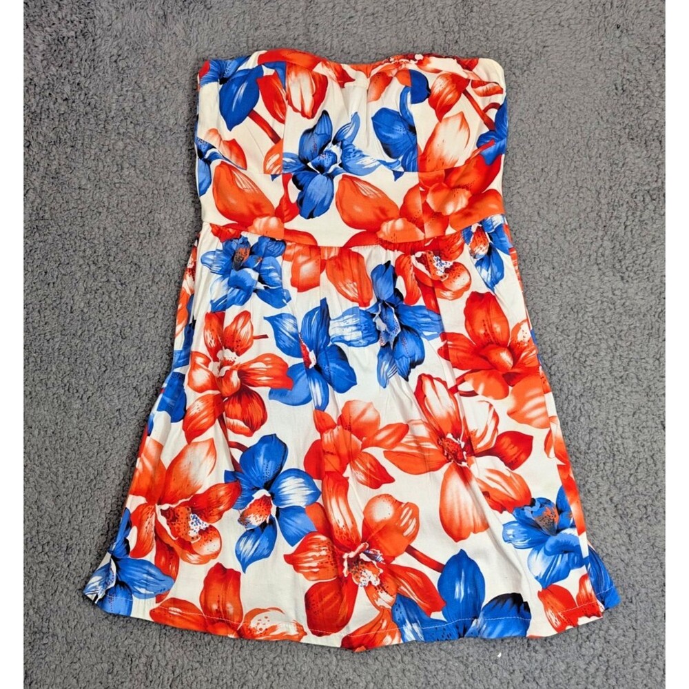 Seductions Strapless Dress Womens S Red Blue Floral Fit Flare Summer Party